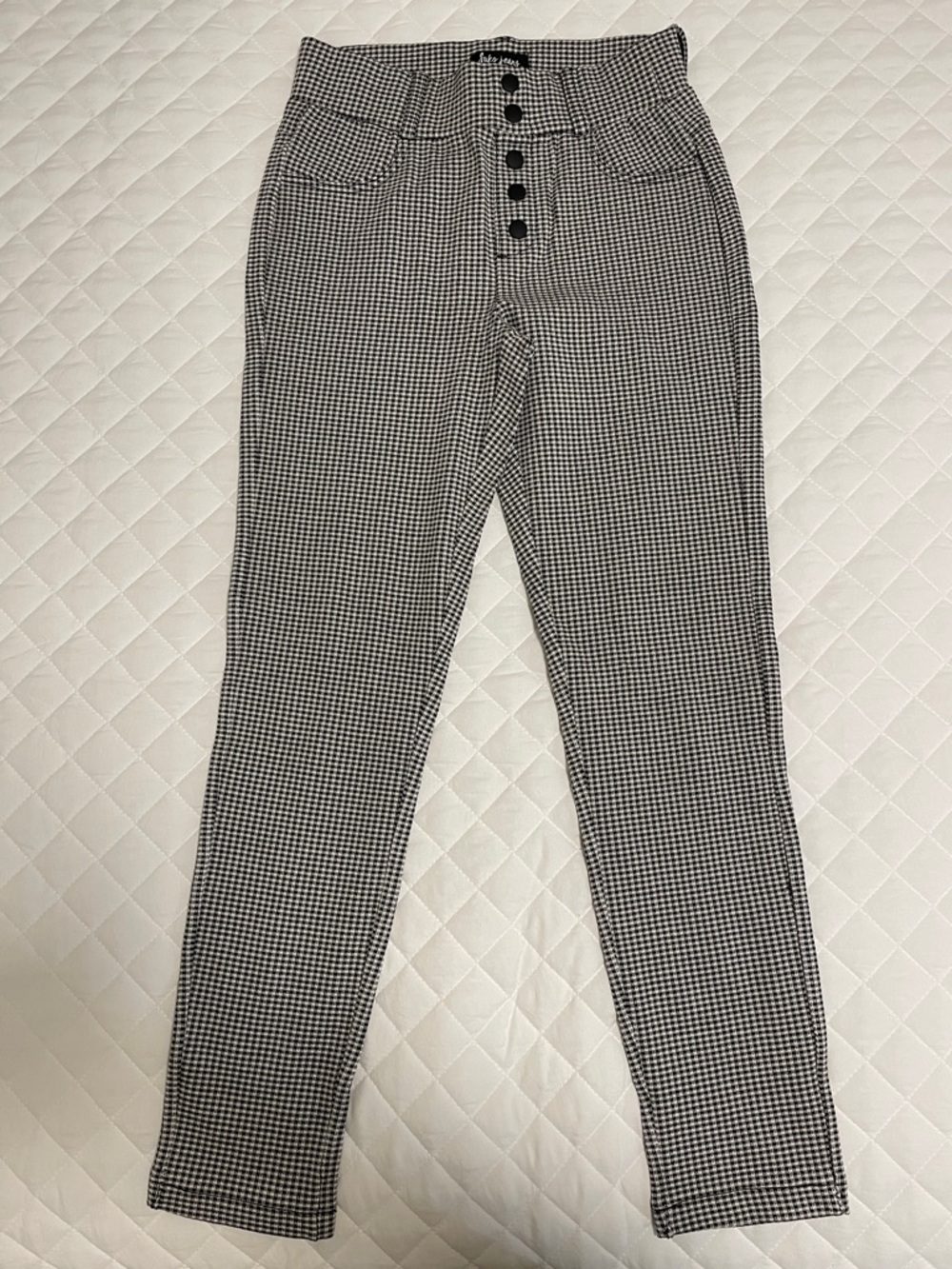 High-Rise Straight Leg Pants in Black & White Houndstooth